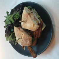 Chicken Club · Grilled Chicken Breast, Smoked Bacon, Avocado, Sundried Tomato, Aioli, Rustic Roll with Smal...