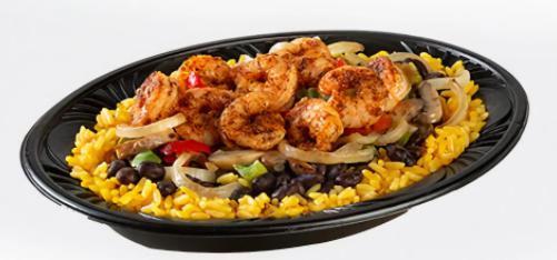 Shrimp Bowl · We fry or grill fresh shrimp, then pile them high on a bed of yellow rice, black beans, onions, mushrooms, bell and cherry peppers.
