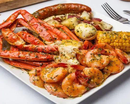 Snow Crab Legs · 1 cluster. All comes with 10 large shrimp (10 pieces), 1 corn (1 piece), and potato (pieces) and 1 smoke sausage.