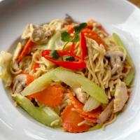 Good Day Chow Mien · Egg noodles, cabbage, celery, carrot, green onion, white onion, fresh mushrooms