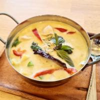 Green Curry · Eggplant, bell peppers, bamboo shoot, basil, and kaffir lime leaves