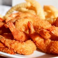 Fried Shrimp in a Basket · 16 pieces. Served with fries and dinner roll