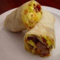 21. Breakfast Burrito · Eggs, cheese, hash browns and your choice of meat. 