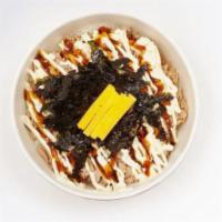 Tuna Mayo Bowl · Rice bowl served with chuck tuna, thin striped egg, dried seaweed and cheese mayo sauce.