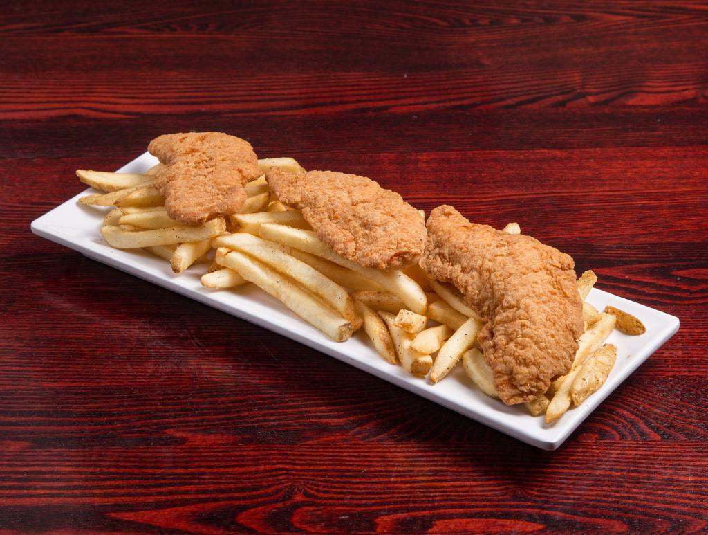 Fingers and Fries · Breaded chicken breasts deep fried to perfection and served with fries. Served with your choice of sauce.