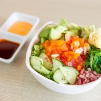 Poke Bowl · Comes with avocado, seaweed salad, cucumber, sesame seeds, red onion and masago (fish egg).