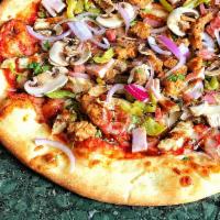 Italian Supreme Pizza · Pepperoni, sausage, ham, mushroom, bell pepper, onion, olive and parsley.