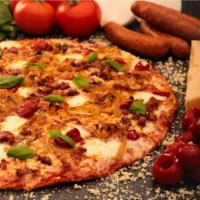 Sausage & Peppers Pizza · Margherita with peppadews, Italian sausage, caramelized onions.