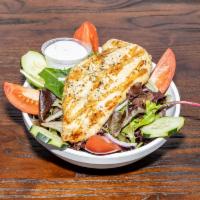 Chicken Salad · Grilled or fried chicken breast with mixed greens, tomatoes, cucumbers, red onions and dress...