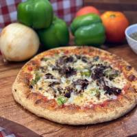 Philly Cheesesteak Pizza · Ribeye steak, original sauce, green peppers, mushrooms, onions, mozzarella and Asiago cheeses.