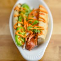 Bahn Mi Dog · Grilled Everett's dog with cilantro, daikon radish, shaved carrot, jalapeño and a sweet & sp...