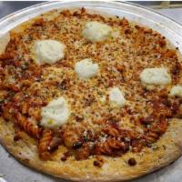 Tyler's Garfield Lasagna Pizza Pie · Rotini noodles, marinara, pesto, beef, Italian sausage, ricotta, and mozzarella topped on yo...