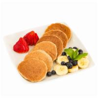 6 Protein Pancakes · Choice of style. Garnished with banana, blueberry and strawberry.