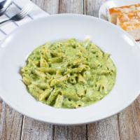 Penne Pesto · Fresh basil and garlic sautéed with our homemade creamy pesto sauce on a bed of penna pasta