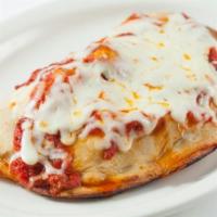 Pepperoni Calzone · Fresh dough stuffed with Pepperoni and Mozzarella cheese served with a side of homemade Mari...
