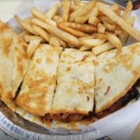 Chicken Cheese Quesadilla · Chicken and cheese quesadilla sandwich only does not come with fries. With Salsa and sour cr...
