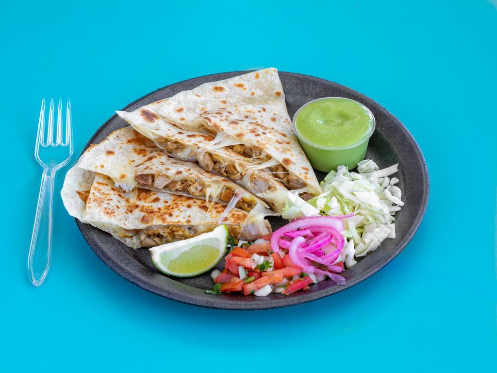 Chicken Quesadilla · Cooked tortilla that is filled with chicken and folded in half. 