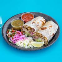 Chicken Burrito · Flour tortilla with chicken, loaded with your choice of rice, beans, cheese, pico, cabbage, ...