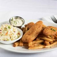 Fish & Chips · Filet of cod, fried golden brown in Pete’s beer batter, served with French fries, coleslaw a...