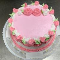 Merengue Cake  · Our traditional vanilla cake filled with custard. Covered and decorated with merengue. Feeds...