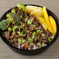 Steak Teriyaki Bowl · White or Brown Rice - your choice of toppings - Teriyaki sauce topped with sesame seed.