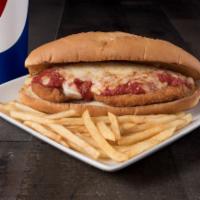 Chicken Parmesan Sub · Lightly Breaded Chicken, Pizza Sauce, Mozzarella Cheese, finished with Grated Parmesan and O...