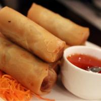 Vegetable Spring Roll · 3 pieces of vegetable spring roll fried to perfection. Served with sweet chili sauce.