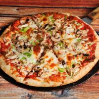 Small Veggie Pizza · Green pepper, onion, jalapeno, black olive and mushroom.