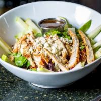 5th Chopped Salad · Chopped blend of spring mix, romaine and iceberg, topped with grilled chicken, bleu cheese, ...