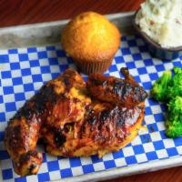 Barbecue Chicken (Platter) · Country-roasted chicken flame-kissed and slathered with Rich and Sassy sauce. Served with a ...