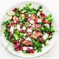 Wild Baby Arugula Salad Full  Tray · Treviso, applewood smoked bacon, scarlet royal grapes, goat cheese, pine nuts. Served with r...