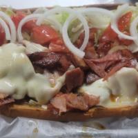 Grilled Italian Sub · Grilled Ham, Salami, Pepperoni  Cheese lettuce, tomatoes, onions. mayo, Italian dressing on ...