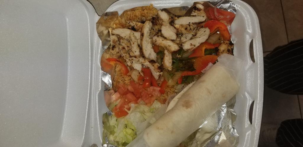 Fajitas · Steak, chicken, shrimp or vegetarian. Green and red peppers, and onions. Served with flour or corn tortillas, lettuce, pico de gallo, cheddar cheese, sour cream, guacamole, Mexican rice, and refried beans.