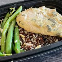#78 Garlic Lemon Basil Chicken · Our Marinated Roasted Garlic Lemon Basil Chicken served with Basmati Rice Quinoa spinach and...