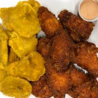 Spicy Chicken Wings with Fries or Fried Plantains · 