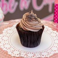 Chocoholic Cupcake · Chocolate cupcake topped with chocolate buttercream and dark chocolate.