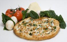 Popeye's Spinach and Chicken Pizza · Chicken, spinach, chopped garlic and ranch Alfredo sauce.