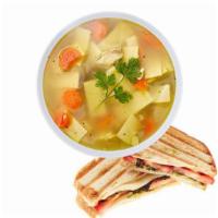 Soup and Panini · Choice of Any Panini & Any Soup
Comes with a Bag of Chips and a Pickle