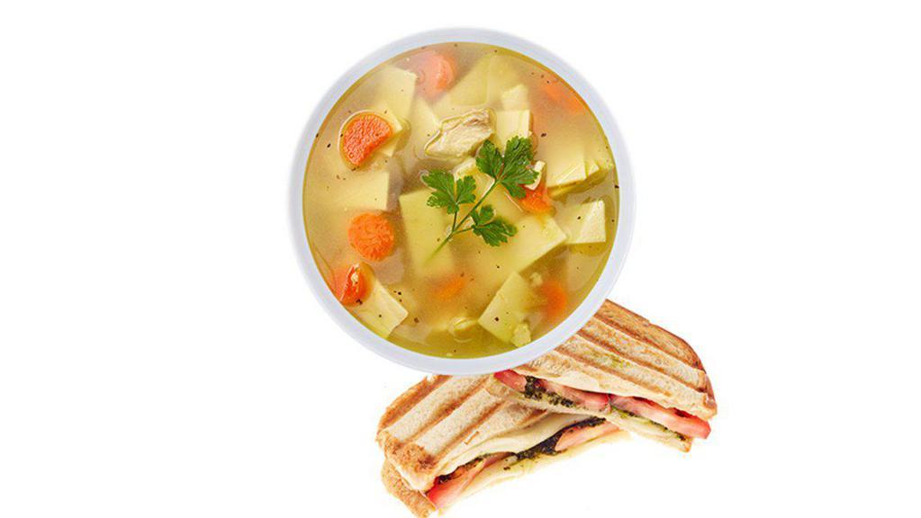 Soup and Panini · Choice of Any Panini & Any Soup
Comes with a Bag of Chips and a Pickle