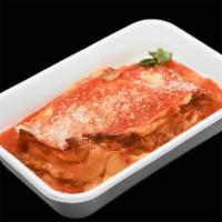 Bolognese Lasagna · 3 meats ragu with tomato basil sauce, Parmigiano, mozzarella.