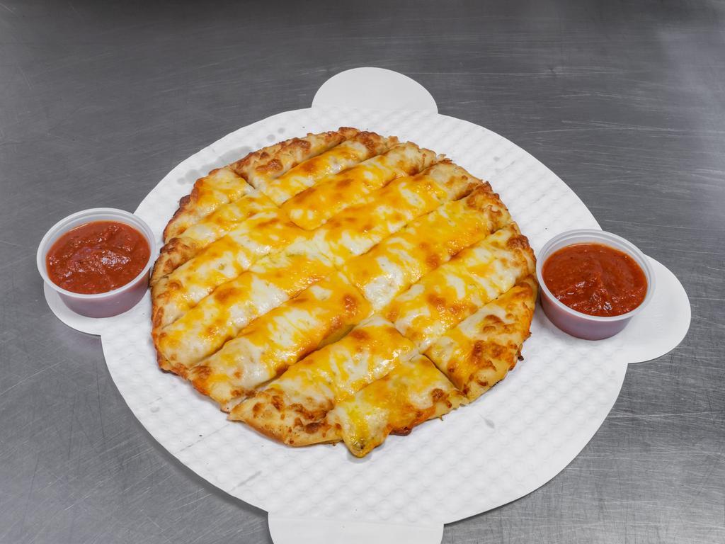 Extreme Garlic Cheddar Sticks · Garlic butter, cheddar, mozzarella, and garlic salt. Add sauce and toppings for an additional charge.