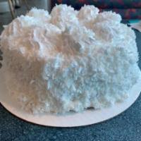 Coconut Cake · Coconut cake with layered Bavarian frosting.