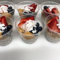 9 oz. Chia Pudding Bowl · Soaked chia seeds, vanilla and coconut milk. Topped with almond butter, berries compote, coc...