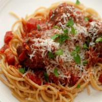 Spaghetti Meatballs · Spaghetti with marinara and meatballs.