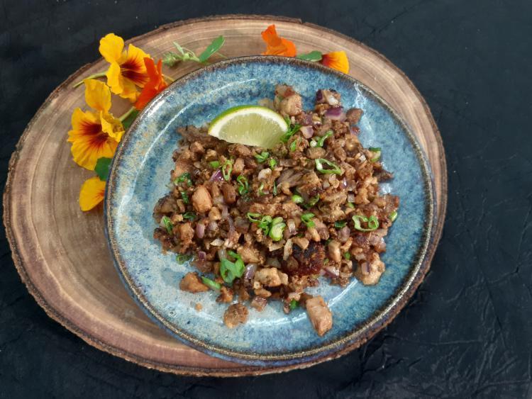 Pork Belly Sisig · MInced pork with chile, citrus, onion, and chicken liver. Add a fried egg for an additional charge. Gluten-free, dairy-free.