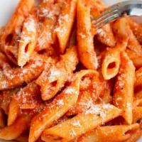 Penne vodka · Homemade creamy vodka sauce with penne. (Available add ons: grilled chicken, shrimp, or gril...