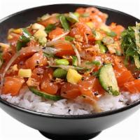 Yuzu Ponzu Salmon · Atlantic salmon, cucumber, sweet onion, pineapple, cilantro, Ponzu Fresh sauce, seaweed sala...