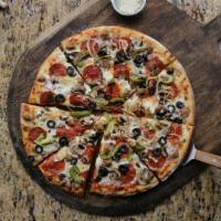 Massimo Special Pizza · Pepperoni, sausage, mushrooms, bell peppers, black olives and onions. 