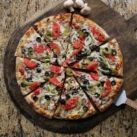 Vegetarian Pizza · Mushrooms, onions, bell peppers, black olives and fresh tomatoes. 