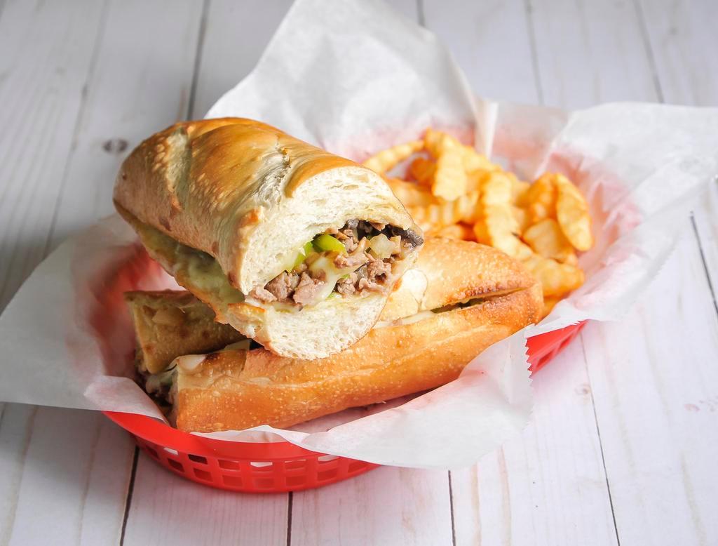 Philly Steak Sub · Onions, mushrooms, green peppers, provolone cheese and mayo.